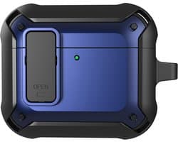 Telestore - Hoesje geschikte voor AirPods 4 / AirPods 5 - TPU hybride hoesje Beschermhoes - Shockproof AirPods 4 / 5 Cover - AirPods 4 / 5 Hoesje - Geschikt voor Apple AirPods 4 en AirPods 5 - blauw - hard en TPU cover met sleutelhanger