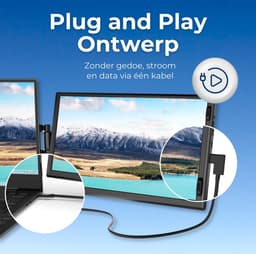 Portable Monitor Slim 14.1" - Full HD Extra scherm laptop met USB-C & HDMI - Draagbare monitor - Plug & Play - Incl. Beschermhoes — thumbnail 4