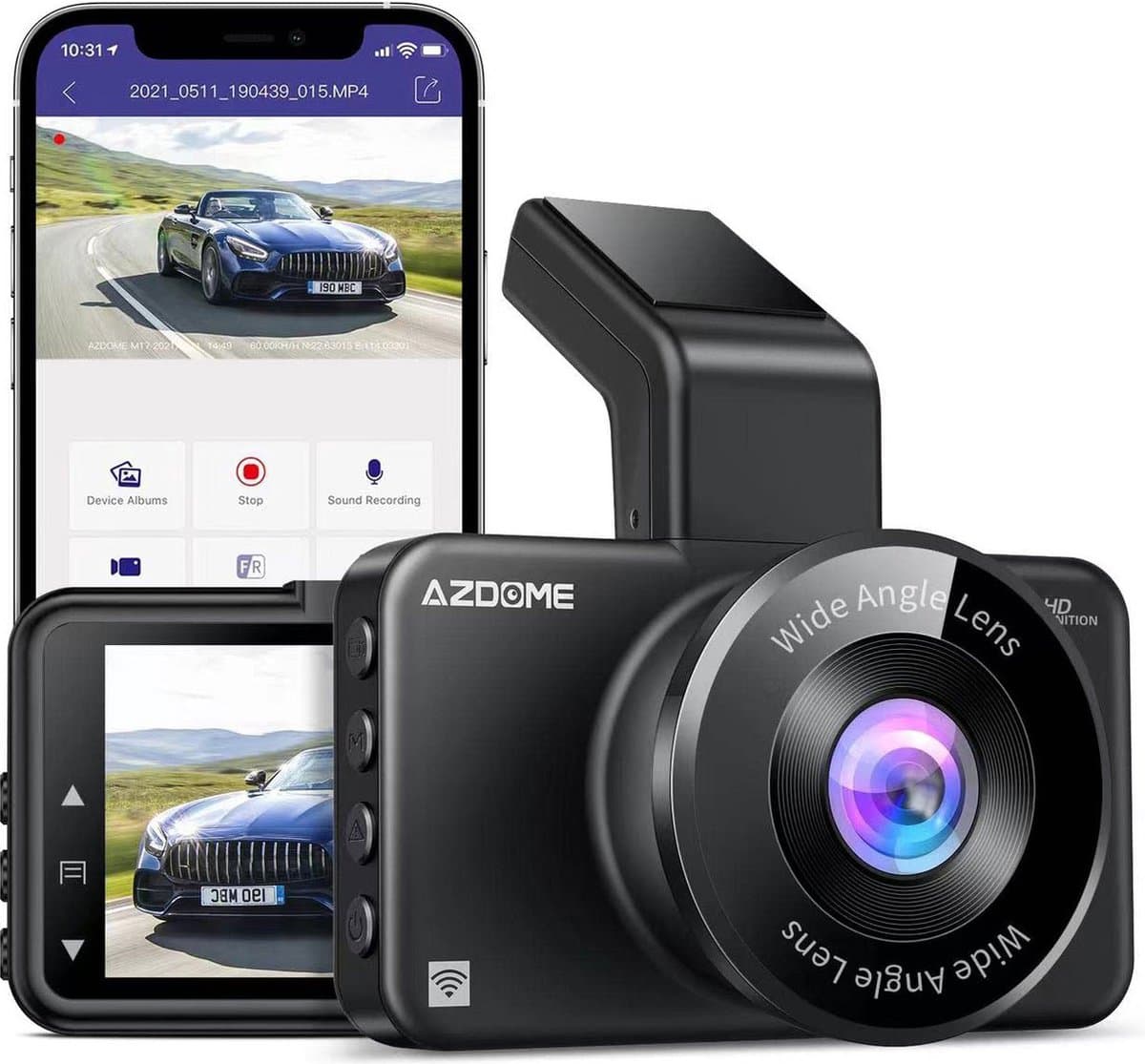 AZDome M17 Pro Wifi 1CH Full HD dashcam voor auto - Full HD video - Parkeermodus - 2,45 inch LCD - 128gb Micro SD ondersteuning — afbeelding 1