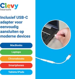 Clevy Hearsafe (Max 85 dB) - Koptelefoon voor kinderen met case en USB-C adapter - Roze - Ontworpen voor de schoolklas - Kids Headphone - Headset — thumbnail 5
