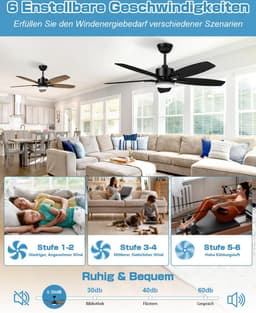 5 Blad Plafondventilator | 6 Standen | Dubbelzijdige Vleugels In Zwart & Bruin | Met Afstandsbediening | Kroonluchter Ventilator | 107 cm | Dimbaar | Woonkamerlamp | Moderne lamp — thumbnail 4