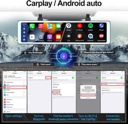 Achteruitkijkspiegel dashcam 11,6 inch CarPlay Android Auto - Achteruitrijcamera IPS-display WDR-opname Bluetooth-FM-AUX 7V-36V — thumbnail 4