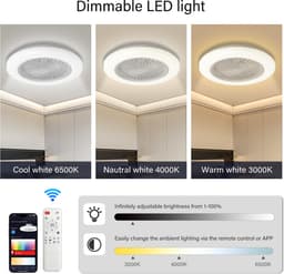 RGB Plafondventilator met lamp Ventilator met LED verlichting Ventilatoren Met afstandsbediening Zomer- en winterstand - Wit — thumbnail 4
