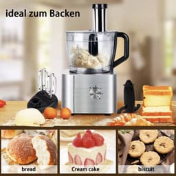 Keukenmachine - Alles in 1 keukenmachine - Multifunctionele keukenmachine - Vleesmolen - Garde - Kneder - Shredder - Sinaasappelpers - Hakselaar - Blender - 1100W - Zilver — thumbnail 2