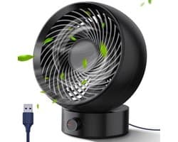 Intelectro Tafelventilator - Compacte Ventilator voor Instant Verfrissing! - Krachtige Luchtstroom - Verstelbare Windrichting - Gemakkelijk Schoonmaken - Compact Formaat - USB Ventilator - Zwart - Levering Sneller dan Aangegeven!