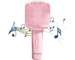 Denver Karaoke Microfoon Bluetooth – Draadloos – Speaker met Fluffy Afwerking – Karaoke Set – AUX - MicroSD – KMS30RO