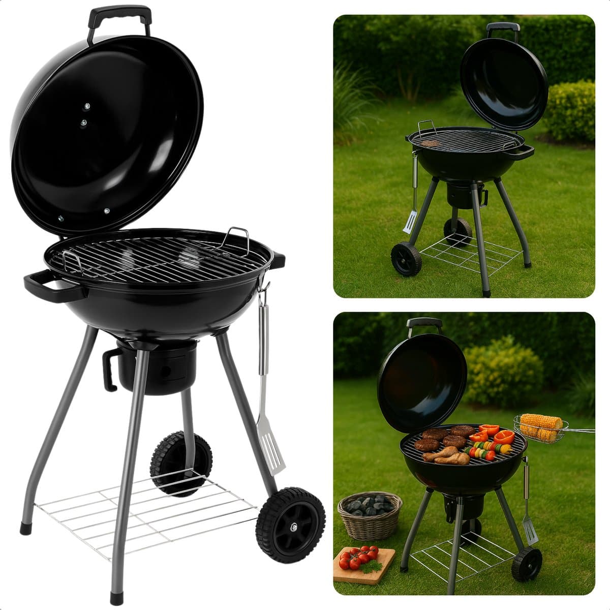Cheqo® Houtskool Barbecue Ø43 cm - Houtskoolbarbecue - Draagbare BBQ met Deksel - Perfect voor Tuin en Camping — afbeelding 1