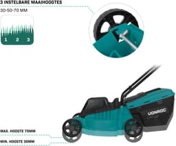 VONROC Accu Grasmaaier 20V – 32 cm maaibreedte – Borstelloze motor - Drie instelbare maai-hoogtes: 30/50/70 mm - Incl. 30L Opvangbak - Excl. Accu en snellader — thumbnail 4