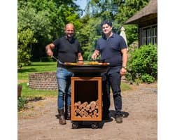 RJRoyal Living BBQ Plancha Grill Hermano XXL Blackline Cortenstaal - Met pook en houtopslag Ø80cm 8mm