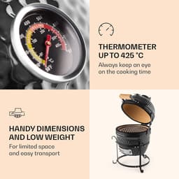 Kamado Grill - Keramische Houtskoolgrill met Deksel en Thermometer - Zwart — thumbnail 5