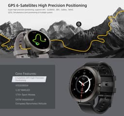 WizBay Premium Select® 1.32inch 6xGPS AMOLED Smartwatch- Hoogte Meter - Kompas - Barometer - Bluetooth Bellen- Dynamische Hartslag Meter - 170+ Multi Sport Modes - Android iOS -Smartwatches - Zwart met Zwarte Siliconen Band — thumbnail 3
