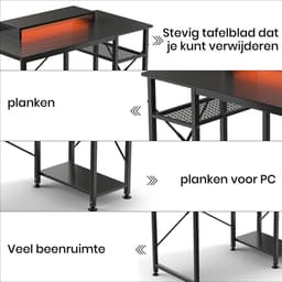 Bayt Game Bureau - Gaming Bureau - Gaming desk - Game Bureau met LED - Bureau met Opbergruimte - Computertafel - Monitor Standaard - 102 x 50 x 75 - Zwart — thumbnail 2