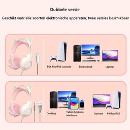 KINSI Gaming Headset met Kattenoren - Ruisonderdrukkende Microfoon 360°, RGB Verlichting & Comfortabele Oorkussens — thumbnail 2