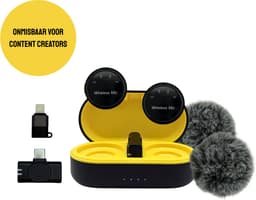 INSTART® - Draadloze microfoon - 2 stuks - lavalier - dasspeld - oplaadcase - windshields - telefoon microfoon — thumbnail 1