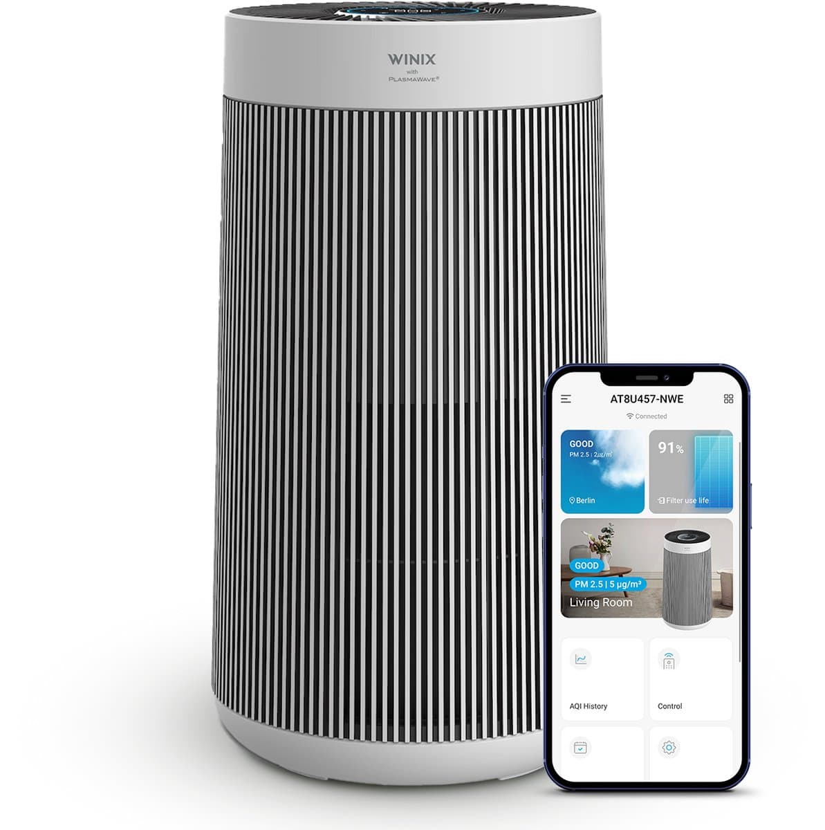 Winix T800 Wifi - Slimme Luchtreiniger met vervangbaar 3-in-1 Hepa filter + PlasmaWave Technologie - Cadr 500m³ p/u en tot 120m² - Getest en Gecertificeerd op Hooikoorts, Allergie en Fijnstof - Winix Smart App, Google Assistant, Amazon Alexa — afbeelding 1