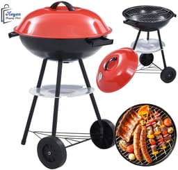 Ronde Houtskool Barbecue met Deksel & Wieltjes – Vergrendelbaar & Draagbaar! bbq grill - barbecues - barbecue accessoires - barbecue houtskool - barbecue hoes - 51840 — thumbnail 2