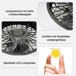 NETTLIFE Plafondventilator met Verlichting - zwart en wit - LED 40W - Dimdaar met Afstandsbediening - 6 standen - Timing - Stil - 3000-6500K - Moderne Woonkamerlamp - voor Slaapkamer | Eetkamer - 49CM — thumbnail 3