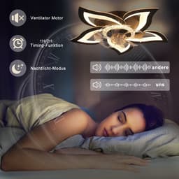 NETTLIFE LED Plafondventilator met Verlichting - Zwart - 48W - Stille Plafondventilator - Plafondlamp met ventilator - Dimbaar 3000K-6500K met afstandsbediening - Timer - 6 standen Ventilator - Slaapkamer plafondlamp - voor woonkamer | Eetkamer — thumbnail 4