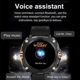 WizBay Premium Select® 1.43inch AMOLED Screen Smartwatch Dames Heren - Android en iOS - Bluetooth Call - 02 Zuurstof - Bloedruk - Dynamic Hartslag & Slaap Monitor - Message - Magnetic Laden - Smartwatches - Zwart met rvs Zwarte Band Rose Knoppen — thumbnail 4