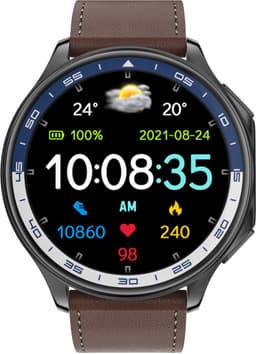 Knobbout 1.43" Scherm AMOLED-scherm met 3D-ontwerp Smartwatch - Slimme opnamefunctie- 4 GB interne opslag - MP4-video-ondersteuning - Nieuwste ATS3085S Gen 2-chipset - Ingebouwde kompasfunctie - Bruine lederen + blauwe siliconen horlogeban — thumbnail 4