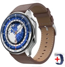 Knobbout 1.43" Scherm AMOLED-scherm met 3D-ontwerp Smartwatch - Slimme opnamefunctie- 4 GB interne opslag - MP4-video-ondersteuning - Nieuwste ATS3085S Gen 2-chipset - Ingebouwde kompasfunctie - Bruine lederen + blauwe siliconen horlogeban — thumbnail 1