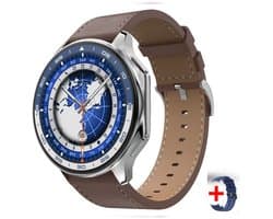 Knobbout 1.43" Scherm AMOLED-scherm met 3D-ontwerp Smartwatch - Slimme opnamefunctie- 4 GB interne opslag - MP4-video-ondersteuning - Nieuwste ATS3085S Gen 2-chipset - Ingebouwde kompasfunctie - Bruine lederen + blauwe siliconen horlogeban