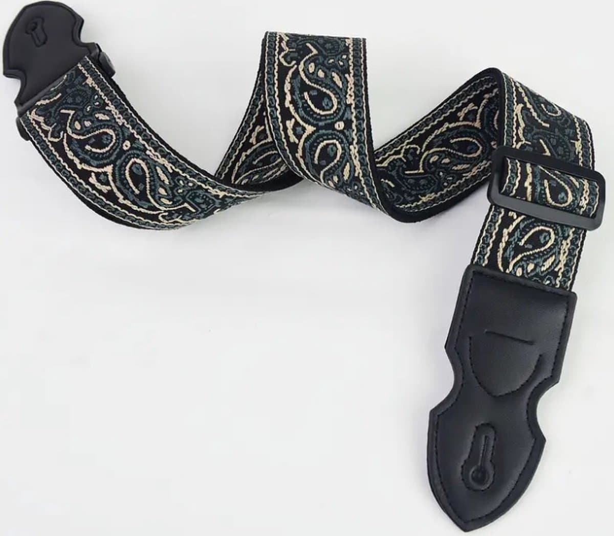P&P Professionele Verstelbare Stevige Gitaarband - Guitar strap Band - Luxe Gitaarriem - Bas/Elektrische /Akoestische Gitaar -Blauw/Groen-Beige — afbeelding 1