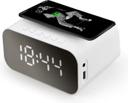 Simplyway® Digitale wekker met radiofunctie - draadloze oplader - Wekker-Wit - Bluetooth-speaker - Wekkers digitaal - Thermometer functie - Wekkers digitaal op netstroom - Dubbel alarm - Digitale-Wekkerradio — thumbnail 1