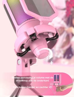 FIFINE - A6V - Roze - USB RGB Streaming Microfoon met Standaard - Gaming - Podcast - Geschikt voor - PS5 / PS4 / PC / Windows - Touch Mute Knop - Filter — thumbnail 4
