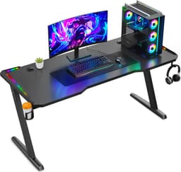 Avalo Gaming Bureau - 120x60x73 CM - Game Desk Met LED Verlichting - Gaming Desk - Tafel - Zwart — thumbnail 1