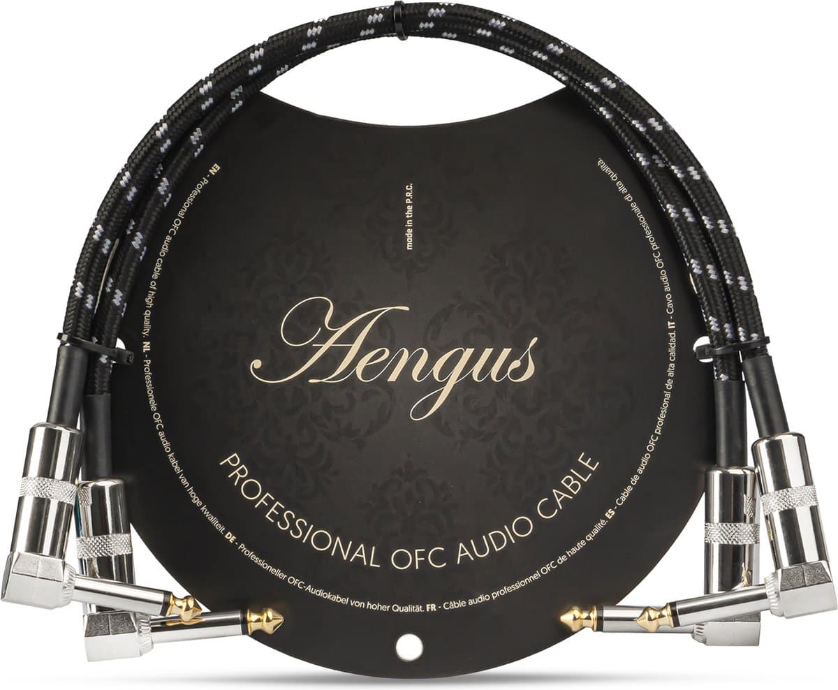 2 stuks Áengus Black Tweed patchkabel - 6.35mm mono jack plug haaks/haaks - 30 cm — afbeelding 1