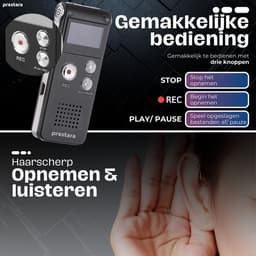 Prestara - Professionele Digitale Voice Recorder – Draagbare Dictafoon met 560 Uur Opnamecapaciteit en Kristalhelder Geluid! — thumbnail 5