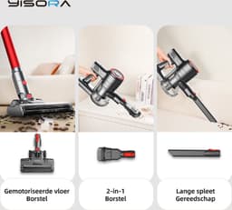 Yisora - Steelstofzuiger met snoer - Steelstofzuigers - 3 in 1 Stofzuiger zonder zak - Handstofzuiger met steel - 3 verschillende opzetstukken - 600W - Rood - 23Kpa- ultra licht — thumbnail 3