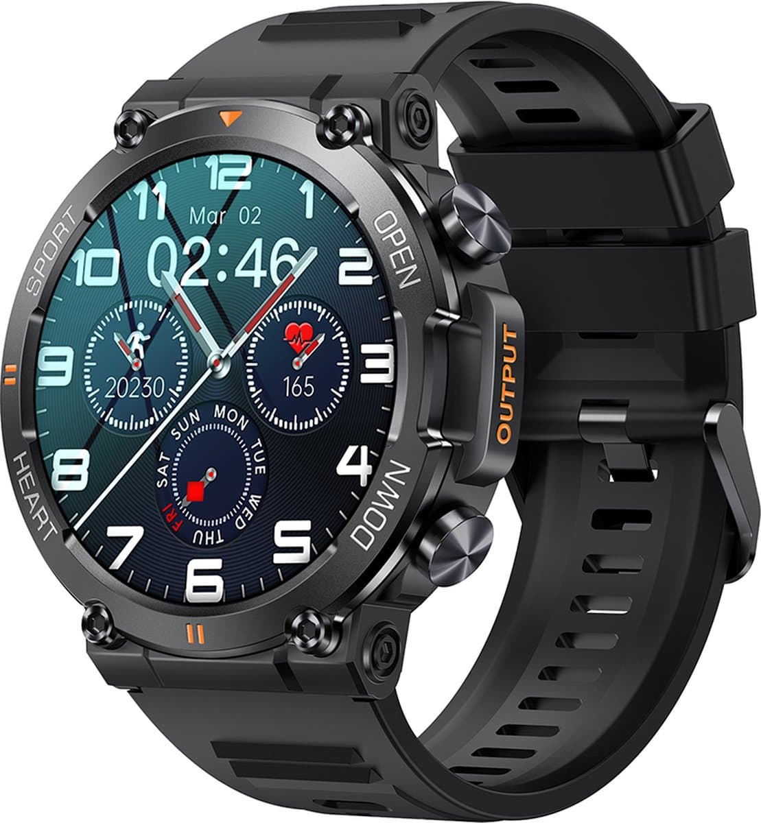 WizBay Premium Select® 1.39 inch HD TFT - Bluetooth Bellen AI Voice - Message - Dynamic Hartslag & Slaap Monitor - Bloeddruk & Bloedzuurstofmeting - 100+ Sport Modi - 700mAh - Magnetic Laden - Zink Alloy Zwarte Case - Zwarte TPU Band — afbeelding 1
