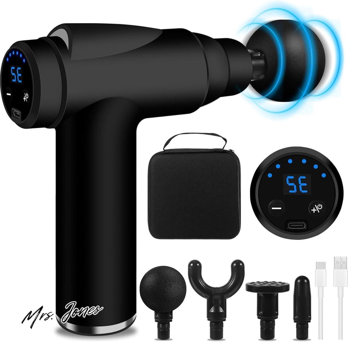 Mrs. Jones Spier Massagepistool - Mini Massagepistool met 32 Instelbare Niveaus - 3500 tpm - 4 Massagekoppen - lcd-scherm - Licht en Draagbaar - voor Pijn en Spierstijfheid . — afbeelding 1
