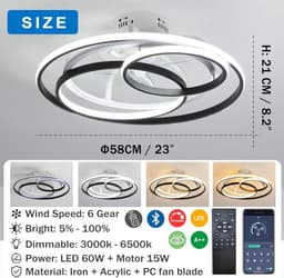 Equivera Plafonniere met Ventilator - Plafondventilator - Plafondventilator Afstandsbediening - Plafondventilator Slaapkamer - Plafond Ventilator met Verlichting - Plafondlamp - Plafonniere - Ideaal voor in uw slaapkamer! — thumbnail 5