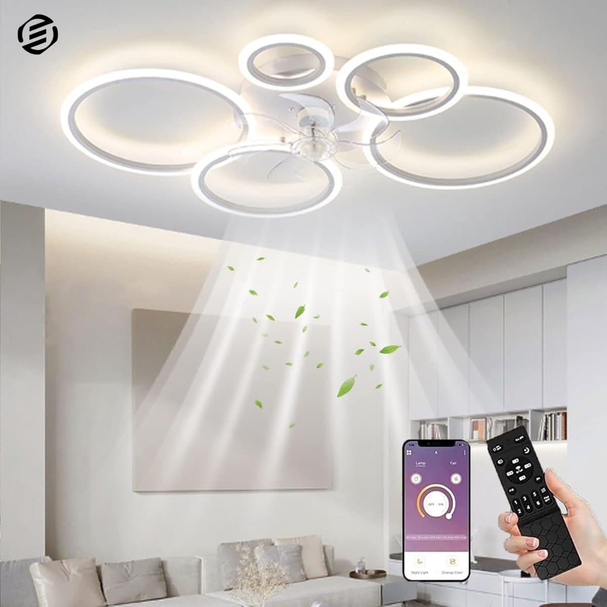Equivera Plafonniere met Ventilator - Plafondventilator - Plafondventilator Afstandsbediening - Plafondventilator Slaapkamer - Plafond Ventilator met Verlichting - Plafondlamp - Plafonniere - Ideaal voor in uw slaapkamer! — afbeelding 1