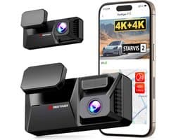 RedTiger F77 - Dual Dashcam voor auto - Ultra 4K & 4K - Voor en Achter Camera - 2024 model - Met Touchscreen - WiFi en GPS - 4.0 Inch met App - Sony Sensor Nachtzicht - Dashcams - Parkeerbewaking - G Sensor - Loop opname - 128GB Intern geheugen