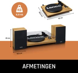 Lenco Platenspeler met Bluetooth - Twee externe Speakers - Ingebouwde Versterker - LS-500OK - Hout — thumbnail 5