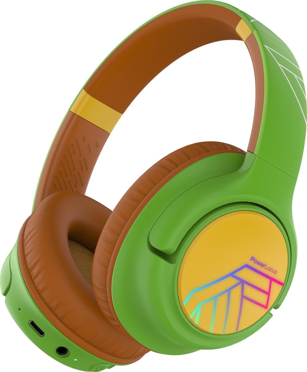 PowerLocus Bobo - Draadloze Koptelefoon voor Kinderen - Bluetooth koptelefoon - 74/85/94dB Volumebegrenzing - Led Verlichting - Audio Sharing Functie - Turtle — afbeelding 1