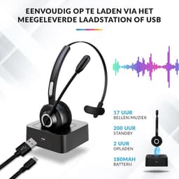 YONO Headset met Microfoon Draadloos - voor Computer PC - Laptop - Office Koptelefoon - Zwart — thumbnail 5
