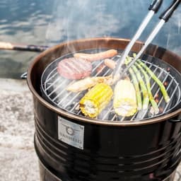 BarrelQ - Small industrieel houtskool Barbecue- BBQ vuurkorf en statafel in één 60L olievat zwart — thumbnail 3