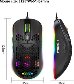 HXSJ X600 Optisch Gaming Muis - 8000DPI - Ultra licht - RGB Verlichting - Computermuizen - Compact Voor Onderweg - Zwart — thumbnail 3