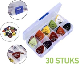 Gitaar Plectrum Set in Koffer met 30 plectrums - Verschillende Diktes & kleuren — thumbnail 1