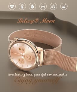 Belesy® MOON - Smartwatch Dames - Horloge - Stappenteller - Lichaamstemperatuur - Bloeddruk - Zuurstofgehalte - Ademhaling - Full Touch - Diverse Wijzerplaten - Mutli sport - Milanees - Staal - Rose Goud - Moederdag — thumbnail 5