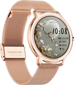 Belesy® VENUS - Smartwatch Dames Rose goud - Horloge - 1.1 inch - Kleurenscherm - Stappenteller - Bloeddruk - Hartslag - Maak je eigen wijzerplaat - Staal – Goud - Moederdag — thumbnail 2