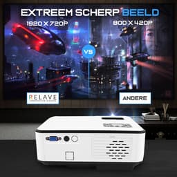 Relave - Input tot Full HD Beamer - 6500 Lumens - Mini Projector - Streamen met Telefoon Via Wifi - met afstandsbediening - Inclusief Projectiescherm — thumbnail 2