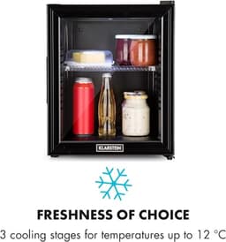 Klarstein Minibar Brooklyn 30 Mini Koelkast - Thermo-elektrisch koelsysteem - 30 liter inhoud - 3 standen koeling: tot 12 °C - Energie-efficiëntieklasse F - 23 dB - Flexibel kunststof plateau - LED licht - Panoramadeur van glas - Zwart — thumbnail 3