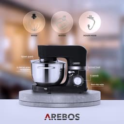 AREBOS Keukenmachine - 1500W - Keukenrobot - 5,5L&4,5L - Keukenmixer - Foodprocessor - Roestvrij Stalen Mengkom - 6 Snelheden - Zwart — thumbnail 3
