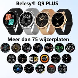 Belesy® Q9 Pro - Smartwatch Dames – Smartwatch Heren - Horloge - 1.28 inch - Kleurenscherm - Stappenteller - Bloeddruk - Hartslag - 75+ Wijzerplaten – Sporten – Staal – Goud - Zwart - Kerstcadeau — thumbnail 5